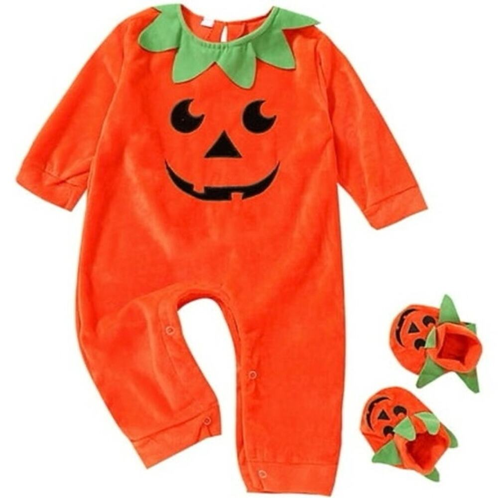 Maxcozy Baby 0-3 months Halloween Pumpkin Costume Long Sleeve Romper Jumpsuit
